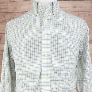 JOS A BANK EXECUTIVE COLLECTION YELLOW BLUE CHECK BUTTON DOWN SHIRT MENS SIZE L